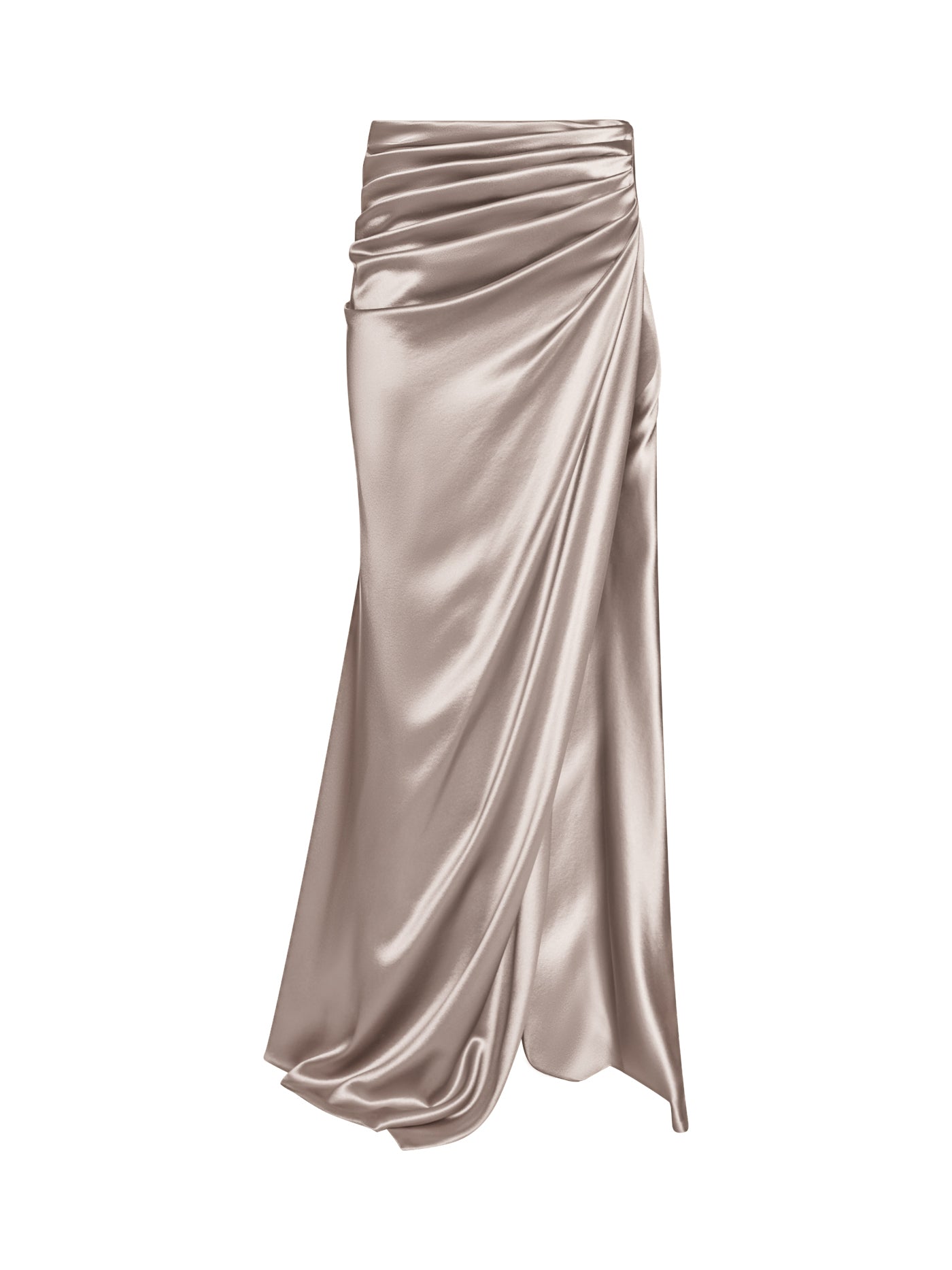 Draped Silk Long Skirt with Slit