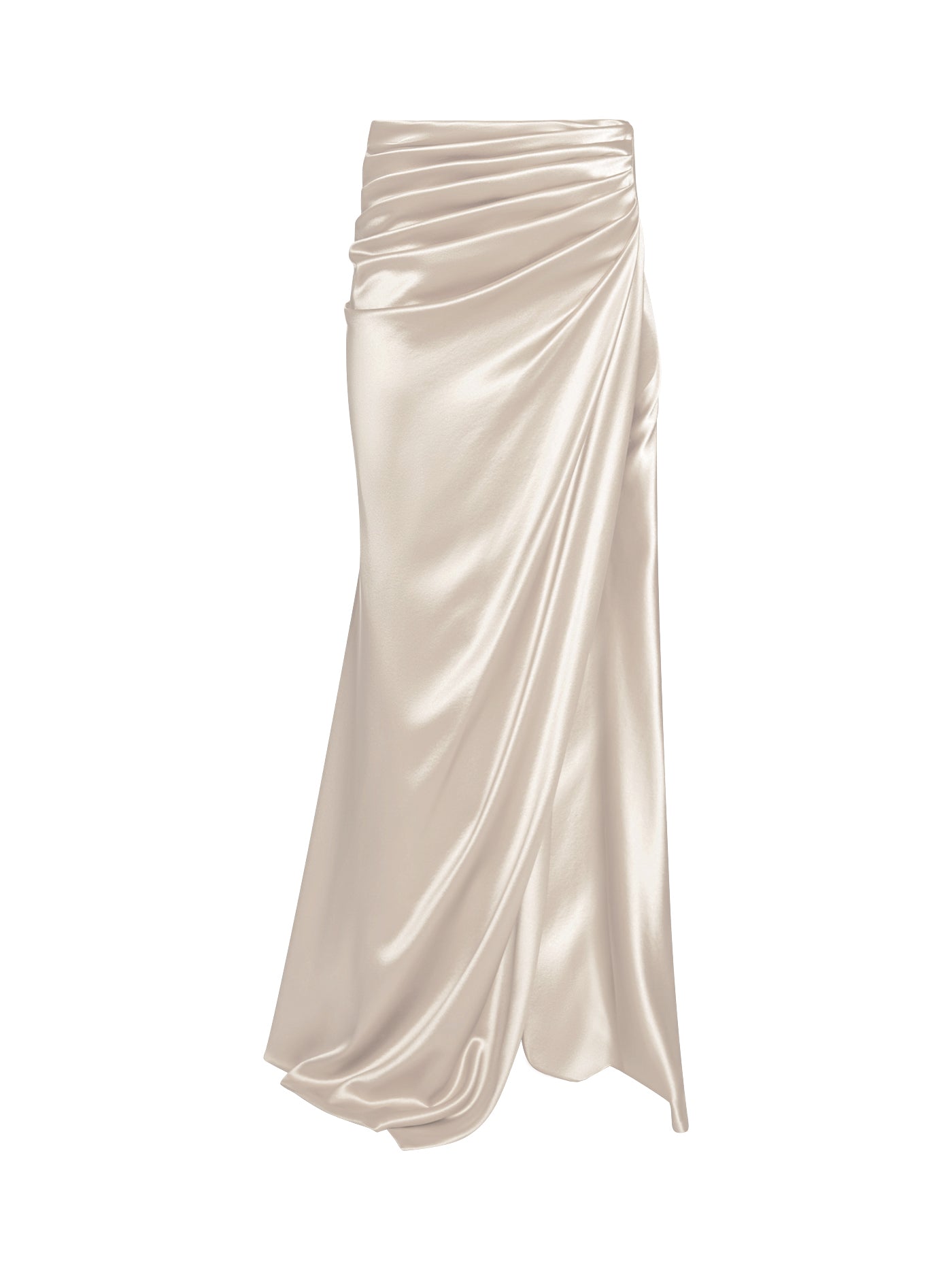 Draped Silk Long Skirt with Slit