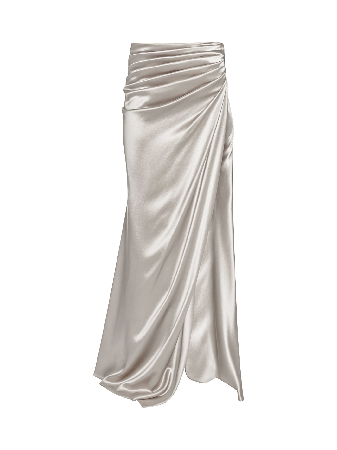 Draped Silk Long Skirt with Slit