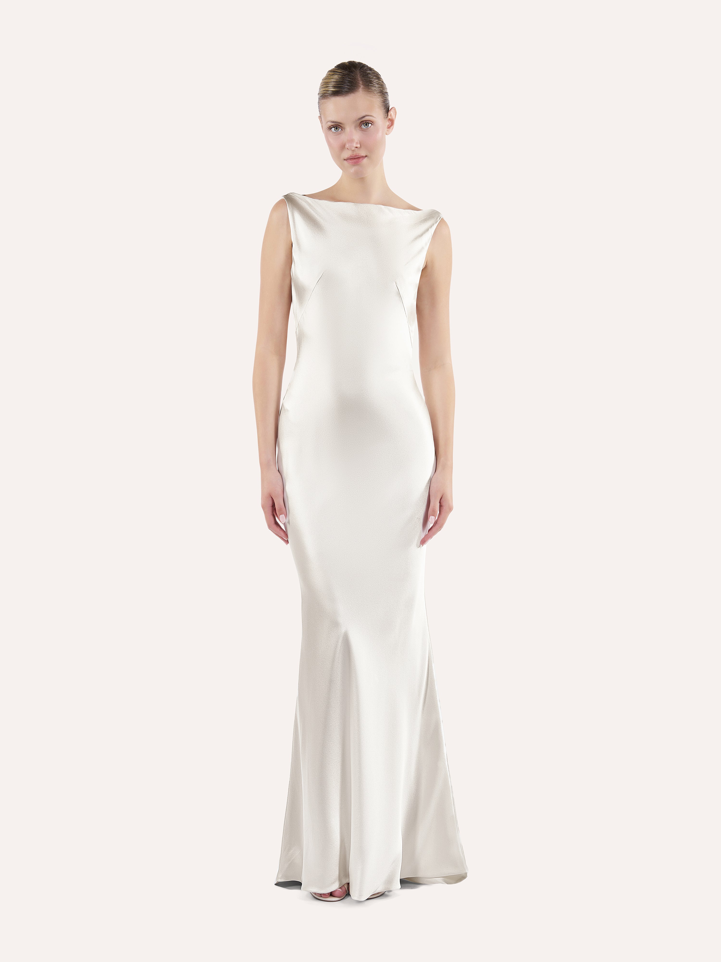 Boat neck cowl-back slip dress