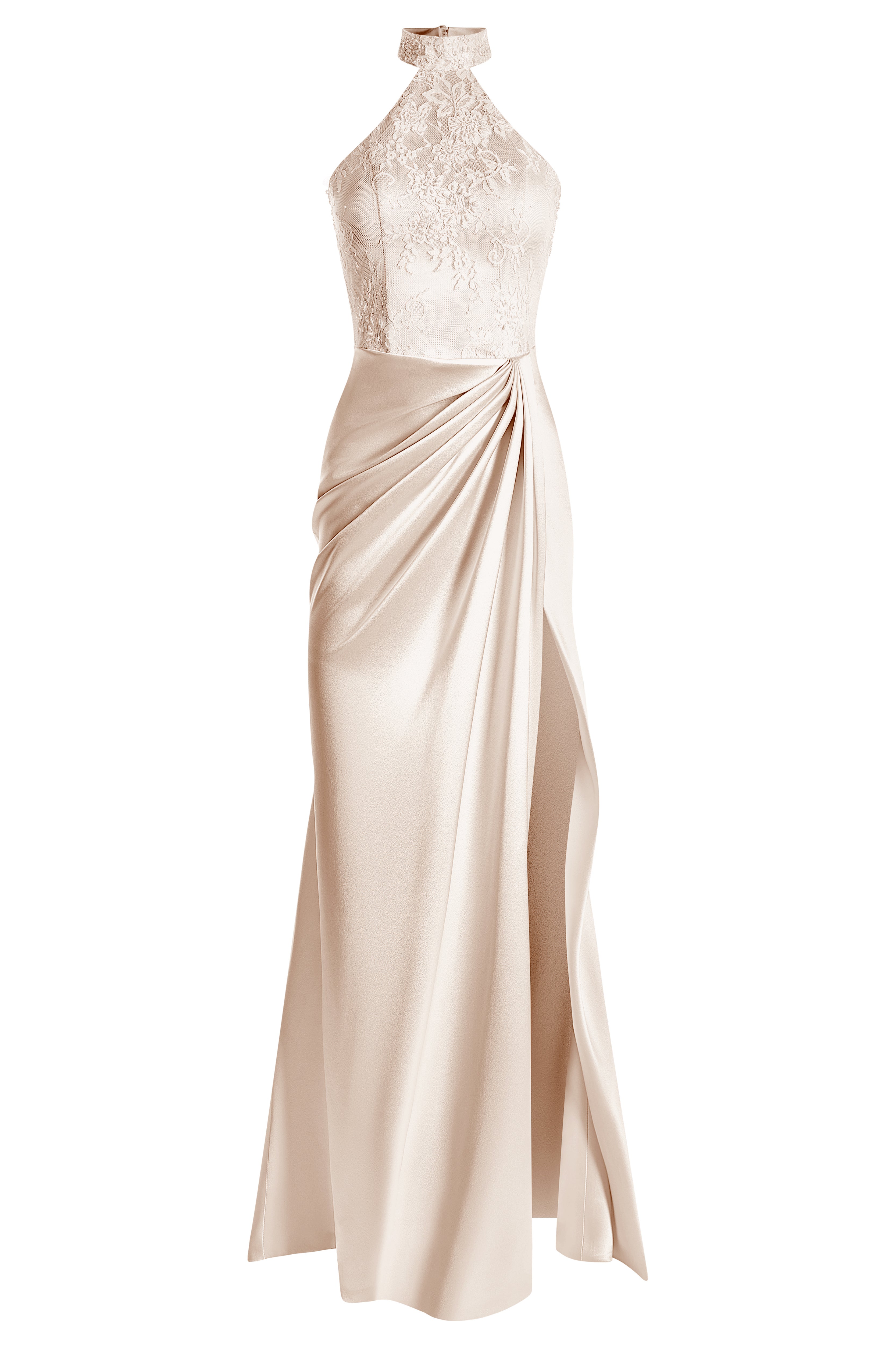 Halter corset dress with draped skirt