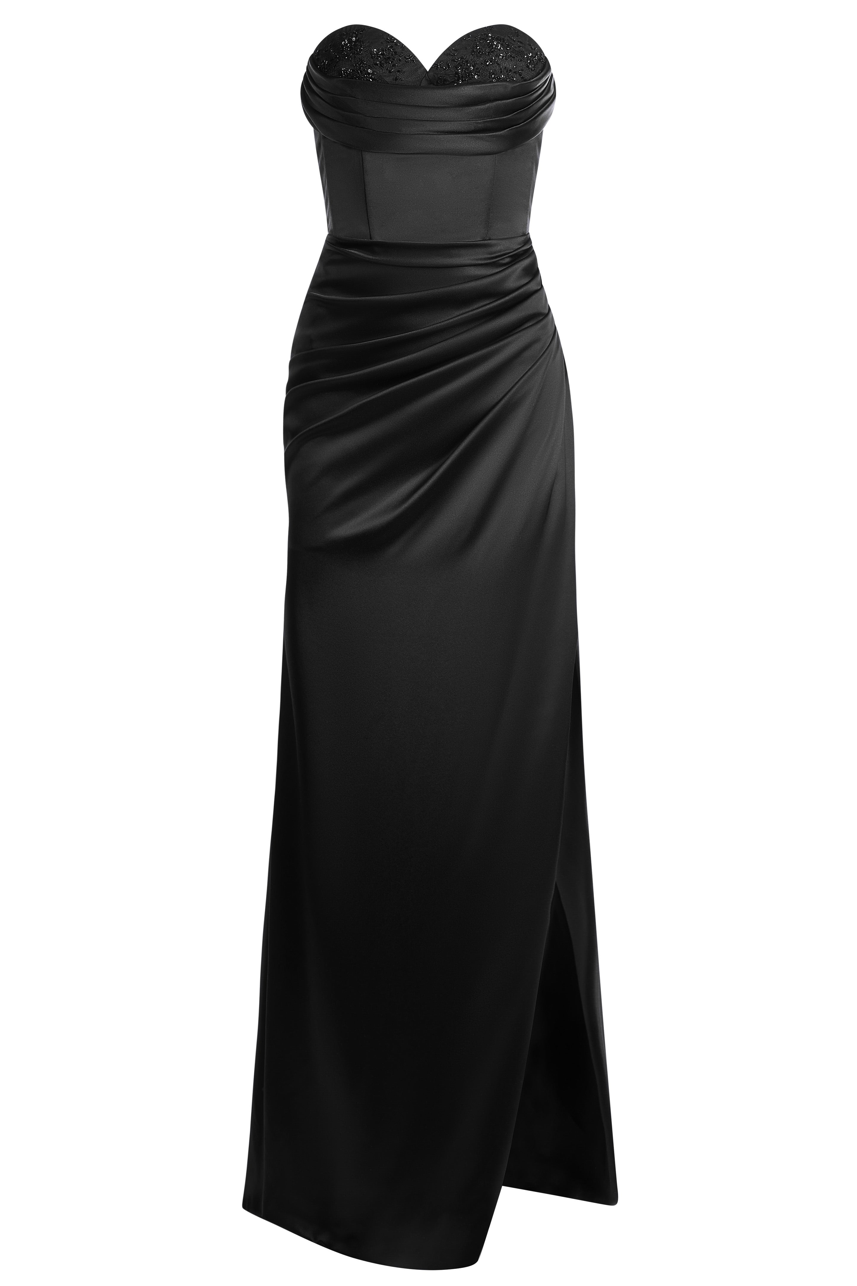 Sweetheart corset dress with draped skirt