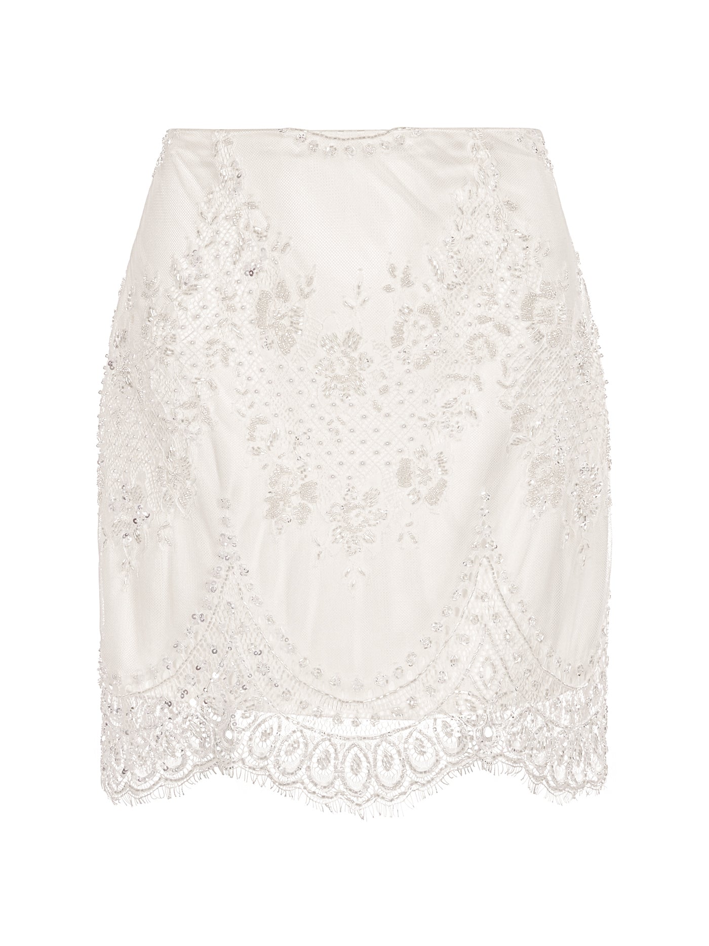 Embellished Lace Short Silk Skirt