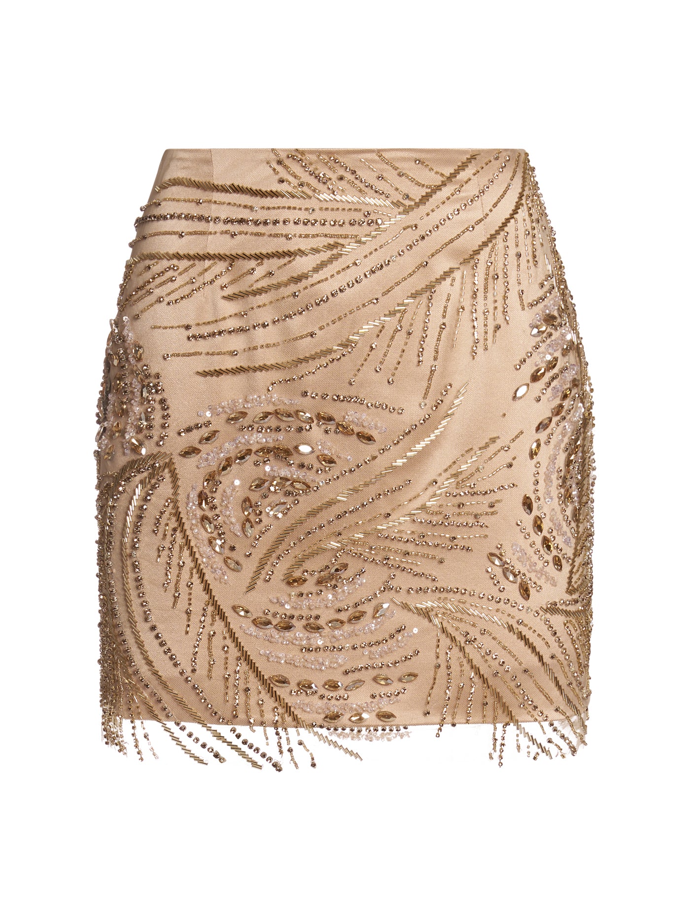 Crystal-Embroidered Short Silk Skirt