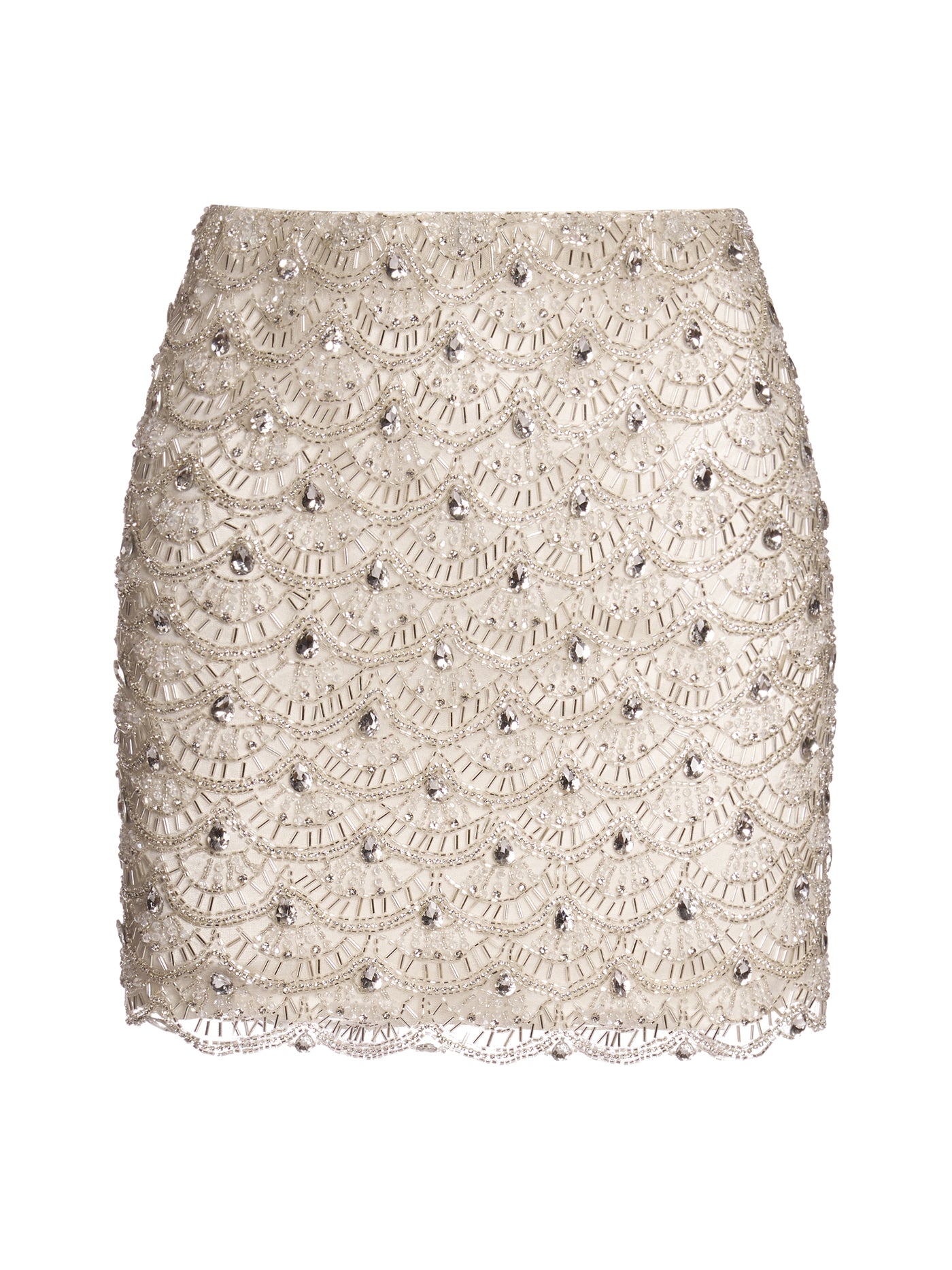 Crystal-Embellished Short Silk Skirt